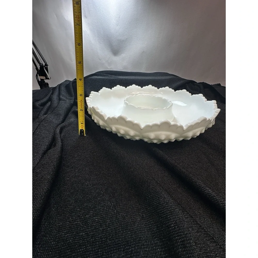 Fenton Hobnail Milk Glass Fluted Edge‎ Chip and Dip Bowl Or Candle Holder